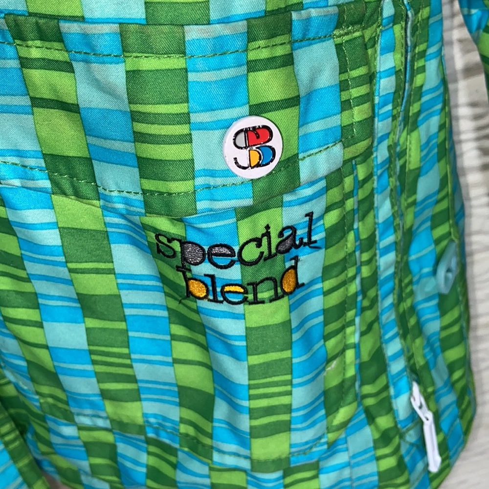 Special Blend Snowboard Jacket Size Medium Green & Blue Stripe Pattern Hooded - Picture 4 of 10